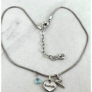 Brighton Gratitude Love 2 Hearts blue gem reversible necklace